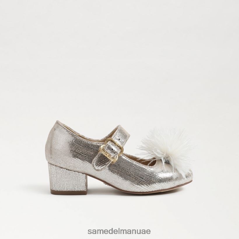 الفضة الناعمة أحذية Sam Edelman أطفال تاليا كعب كتلة ماري جين 246L6T1047