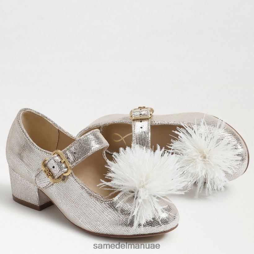 الفضة الناعمة أحذية Sam Edelman أطفال تاليا كعب كتلة ماري جين 246L6T1047