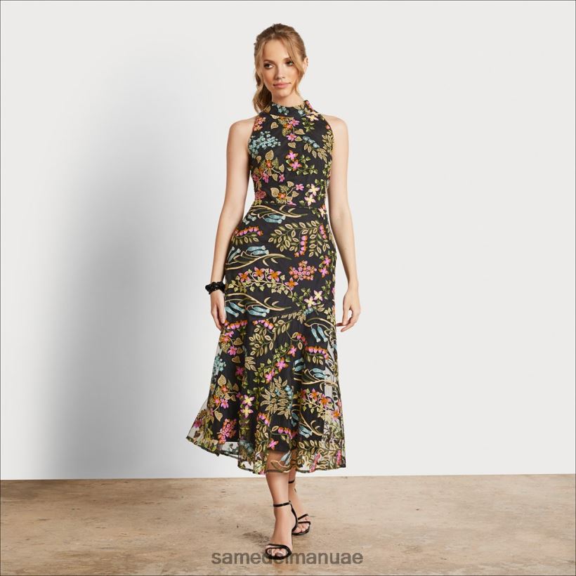 أسود متعدد ثياب Sam Edelman نحيف فستان ماكسي مطرز بياقة عالية 246L6T1069