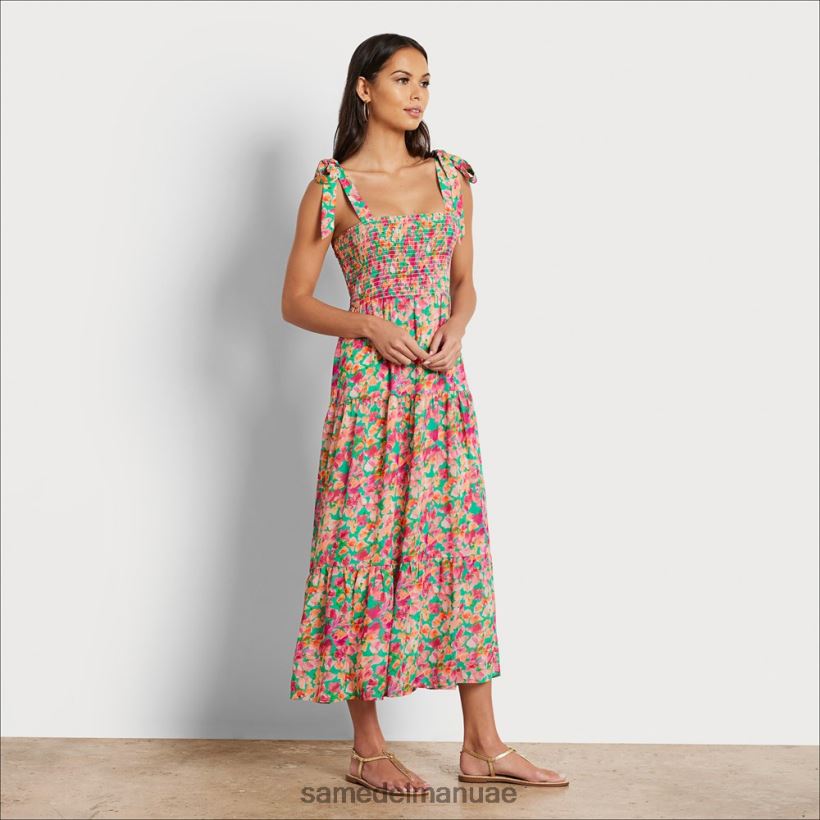 متعدد وردي ثياب Sam Edelman نحيف فستان ميدي سموك الأزهار 246L6T1078
