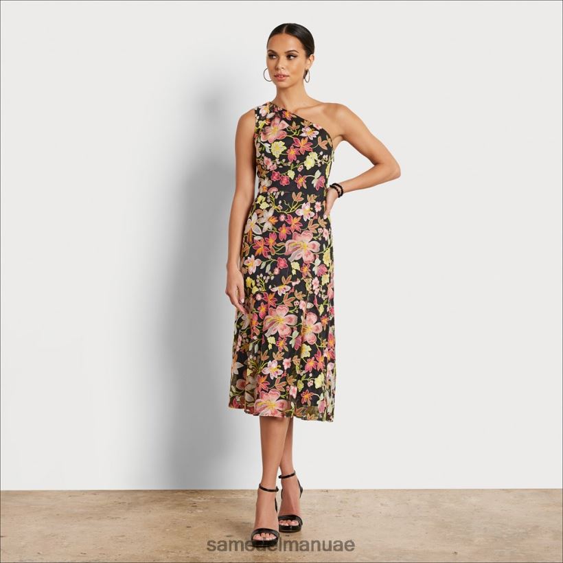متعدد الخوخ ثياب Sam Edelman نحيف فستان ميدي مطرز بالزهور بكتف واحد 246L6T1086