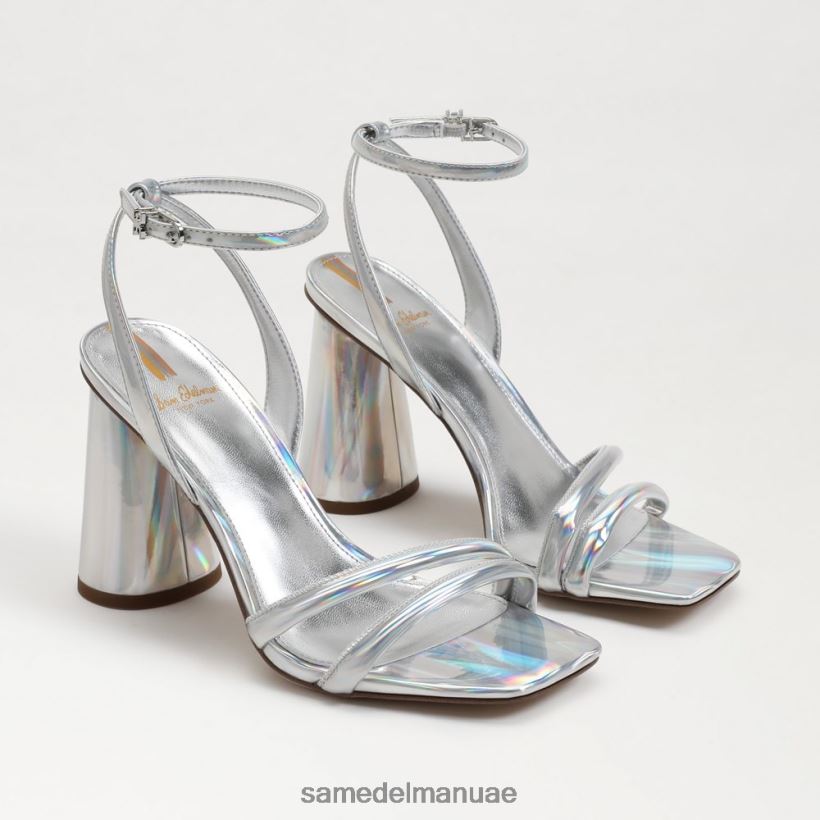قزحي الألوان الفضي الناعم أحذية Sam Edelman نحيف صندل بكعب عريض من كيا 246L6T110