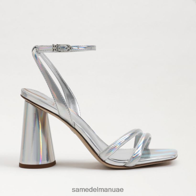 قزحي الألوان الفضي الناعم أحذية Sam Edelman نحيف صندل بكعب عريض من كيا 246L6T110