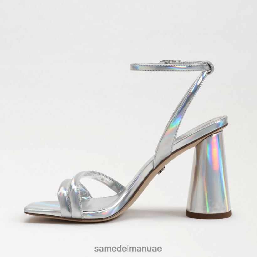 قزحي الألوان الفضي الناعم أحذية Sam Edelman نحيف صندل بكعب عريض من كيا 246L6T110