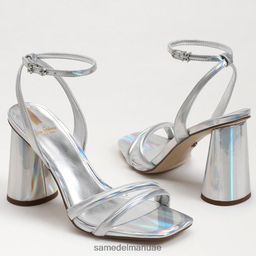 قزحي الألوان الفضي الناعم أحذية Sam Edelman نحيف صندل بكعب عريض من كيا 246L6T110