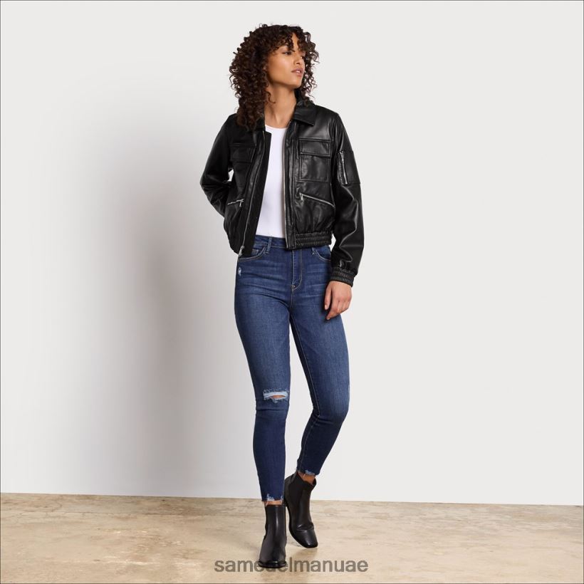 أسود ثياب Sam Edelman نحيف سترة جلدية قصيرة الطيار 246L6T1166