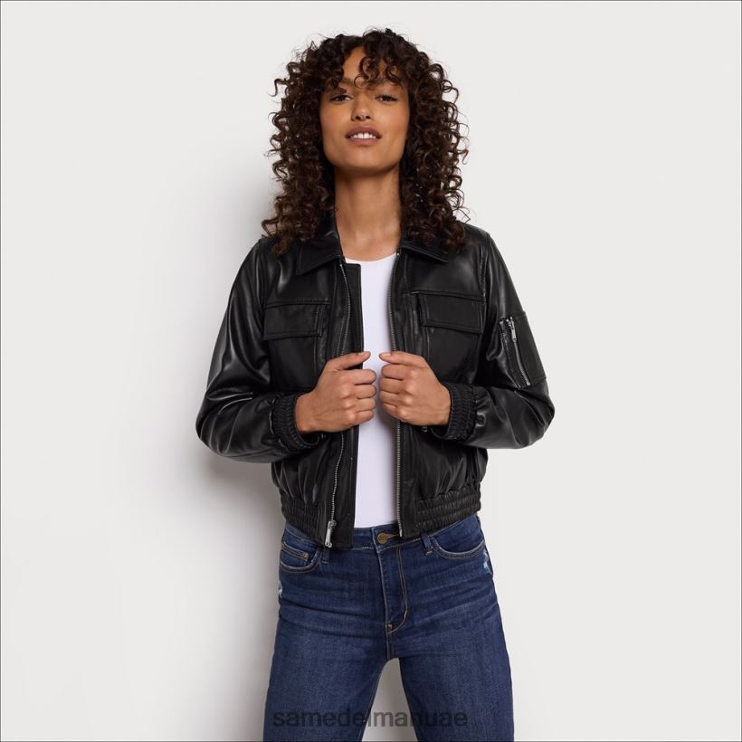 أسود ثياب Sam Edelman نحيف سترة جلدية قصيرة الطيار 246L6T1166