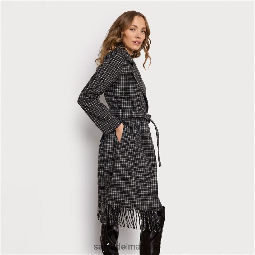 أسود/أبيض ثياب Sam Edelman نحيف معطف بأهداب ملفوفة بحزام 246L6T1237