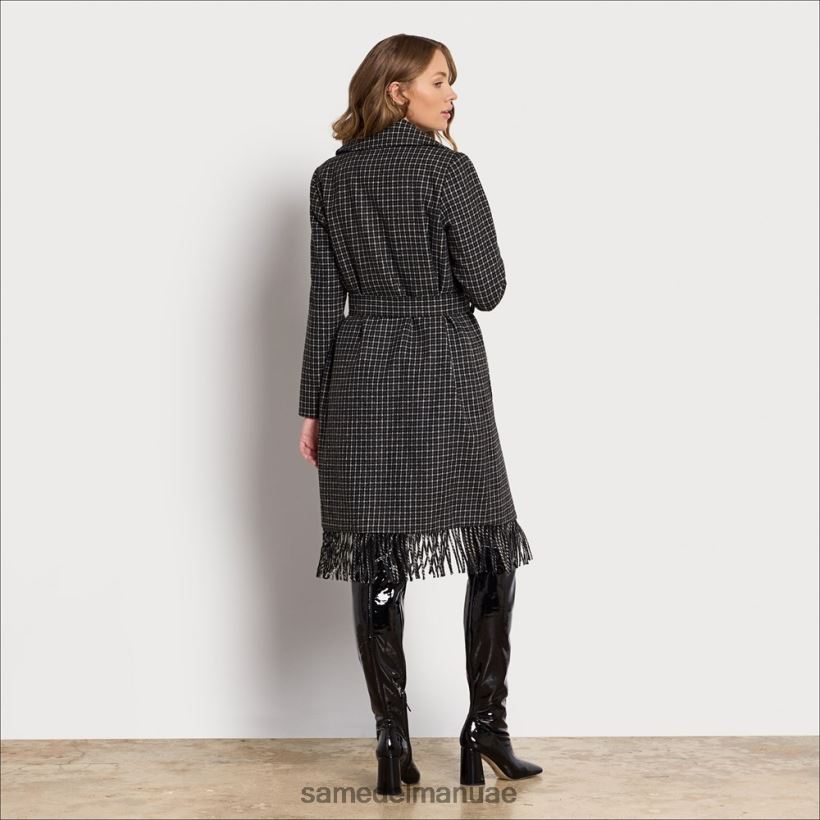 أسود/أبيض ثياب Sam Edelman نحيف معطف بأهداب ملفوفة بحزام 246L6T1237