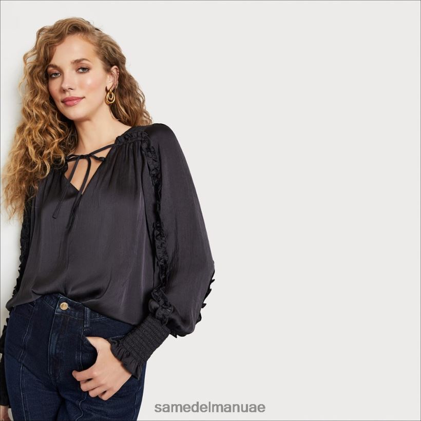 الشفق الأسود ثياب Sam Edelman نحيف بلوزة فاريك بأكمام طويلة 246L6T1246