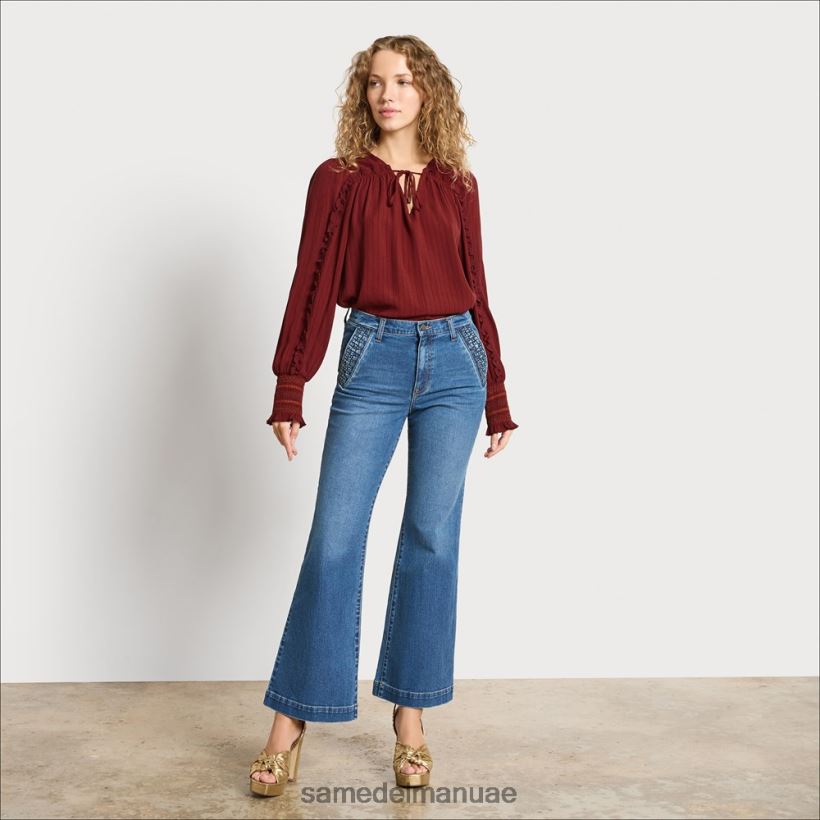 بني أكثر جنونا ثياب Sam Edelman نحيف بلوزة فاريك بأكمام طويلة 246L6T1248