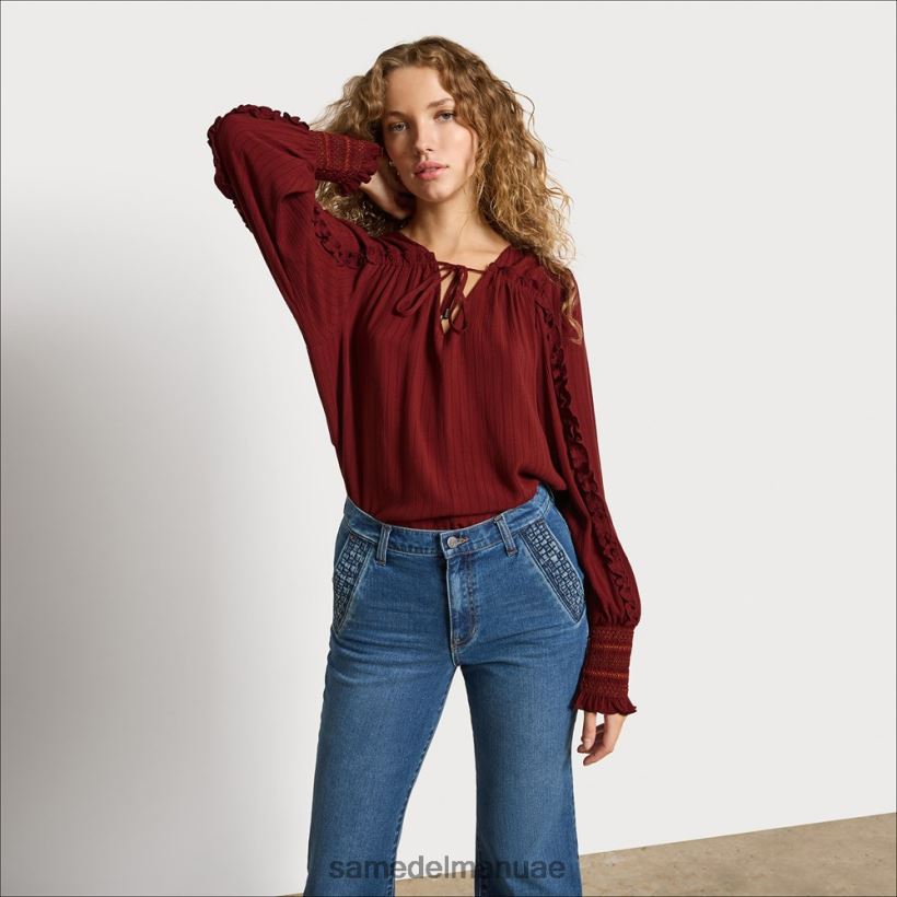 بني أكثر جنونا ثياب Sam Edelman نحيف بلوزة فاريك بأكمام طويلة 246L6T1248