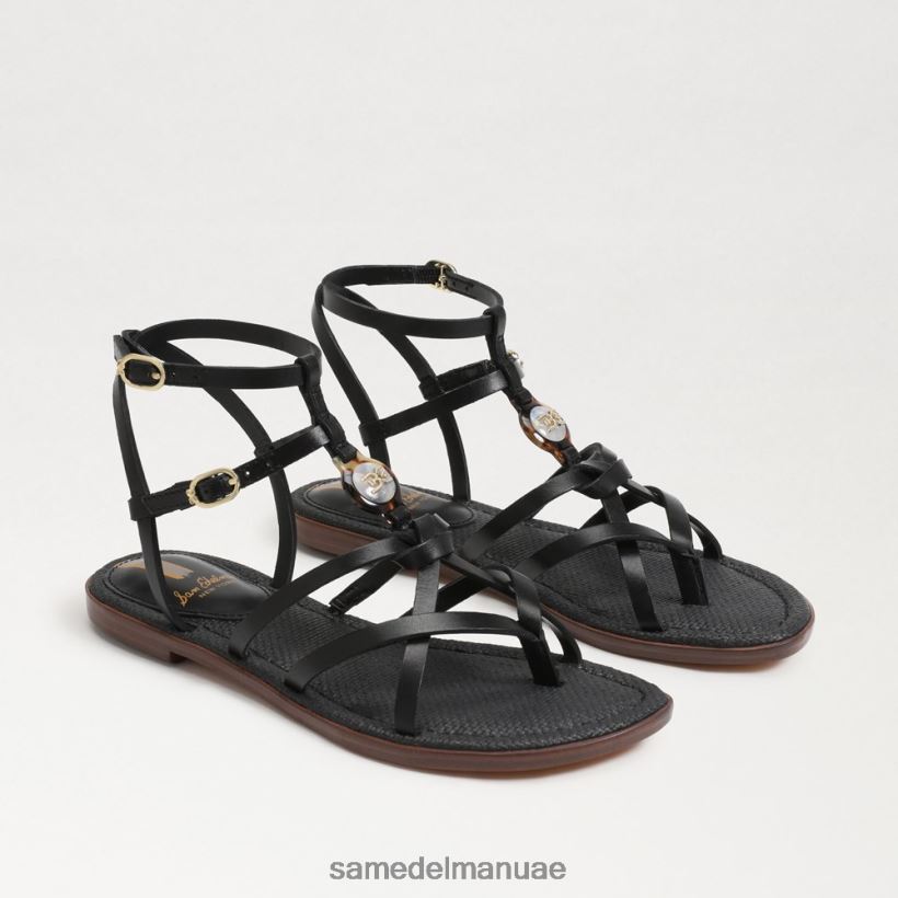 جلد أسود أحذية Sam Edelman نحيف جوين المصارع صندل 246L6T248