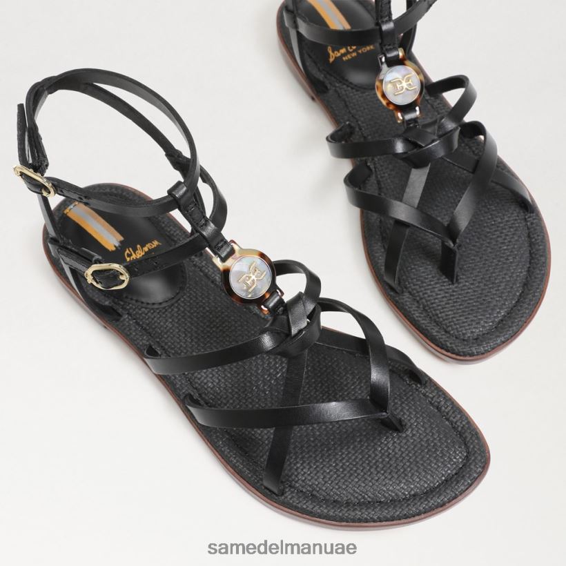 جلد أسود أحذية Sam Edelman نحيف جوين المصارع صندل 246L6T248