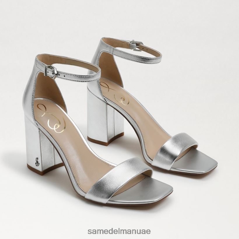 جلد معدني فضي أحذية Sam Edelman نحيف صندل دانييلا بكعب عريض 246L6T298
