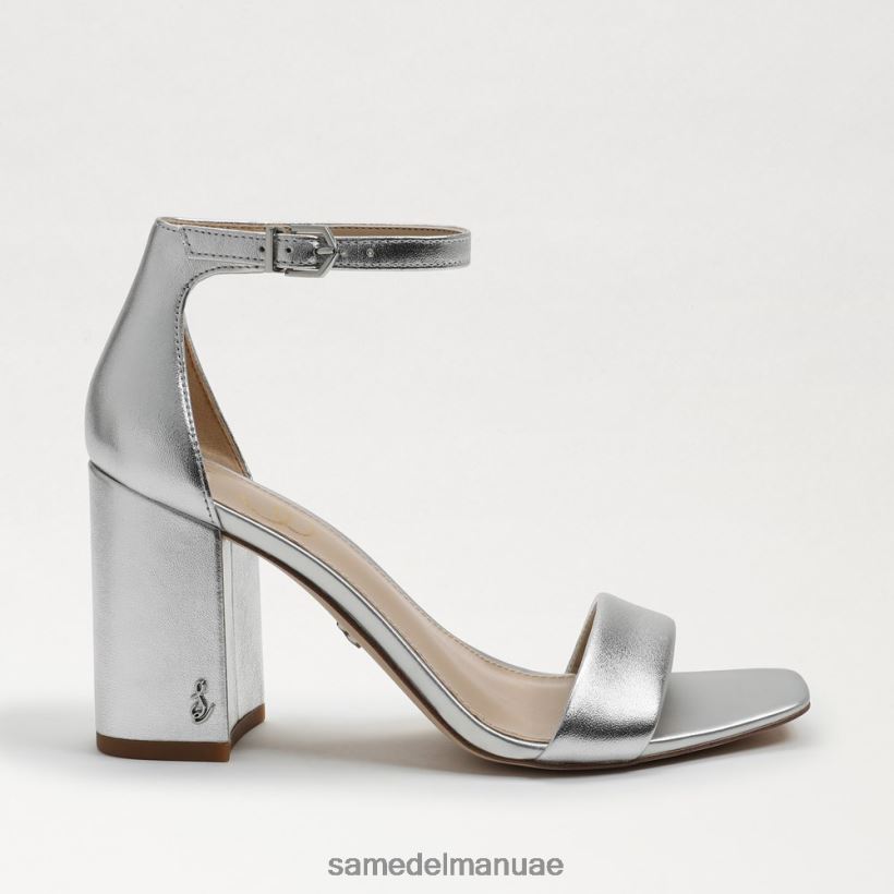 جلد معدني فضي أحذية Sam Edelman نحيف صندل دانييلا بكعب عريض 246L6T298