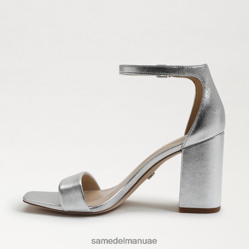 جلد معدني فضي أحذية Sam Edelman نحيف صندل دانييلا بكعب عريض 246L6T298