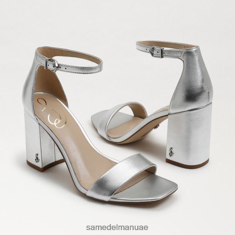 جلد معدني فضي أحذية Sam Edelman نحيف صندل دانييلا بكعب عريض 246L6T298