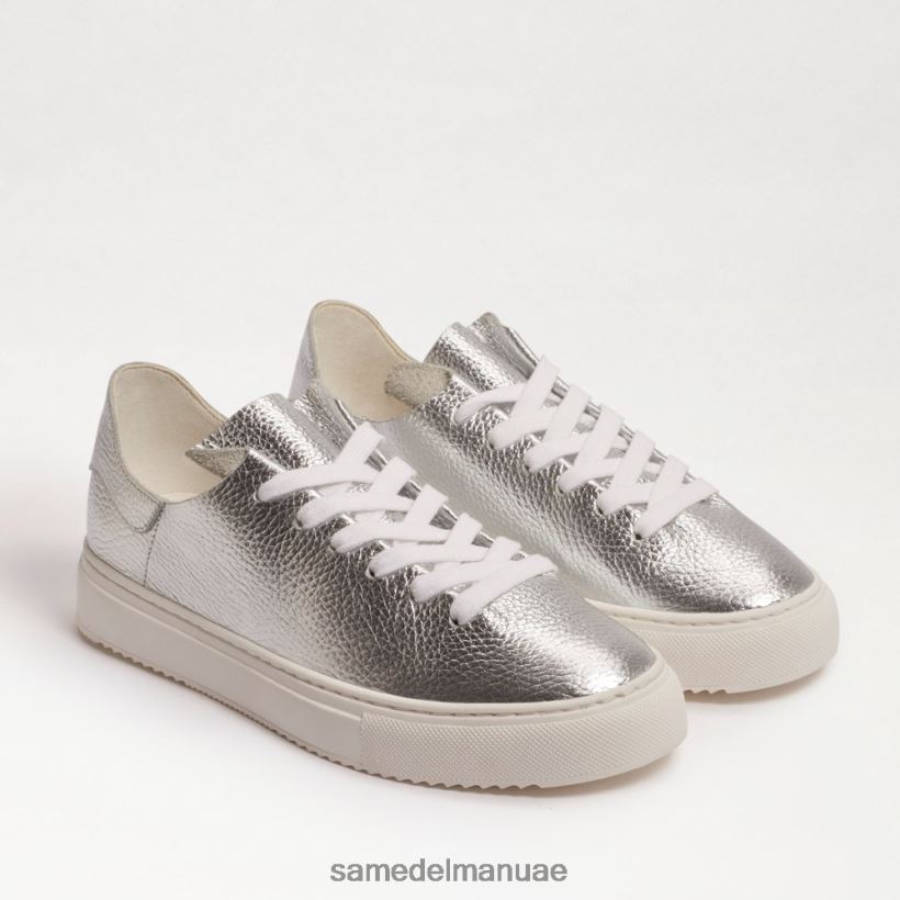 جلد فضي ناعم أحذية Sam Edelman نحيف حذاء رياضي برباط الخشخاش 246L6T308