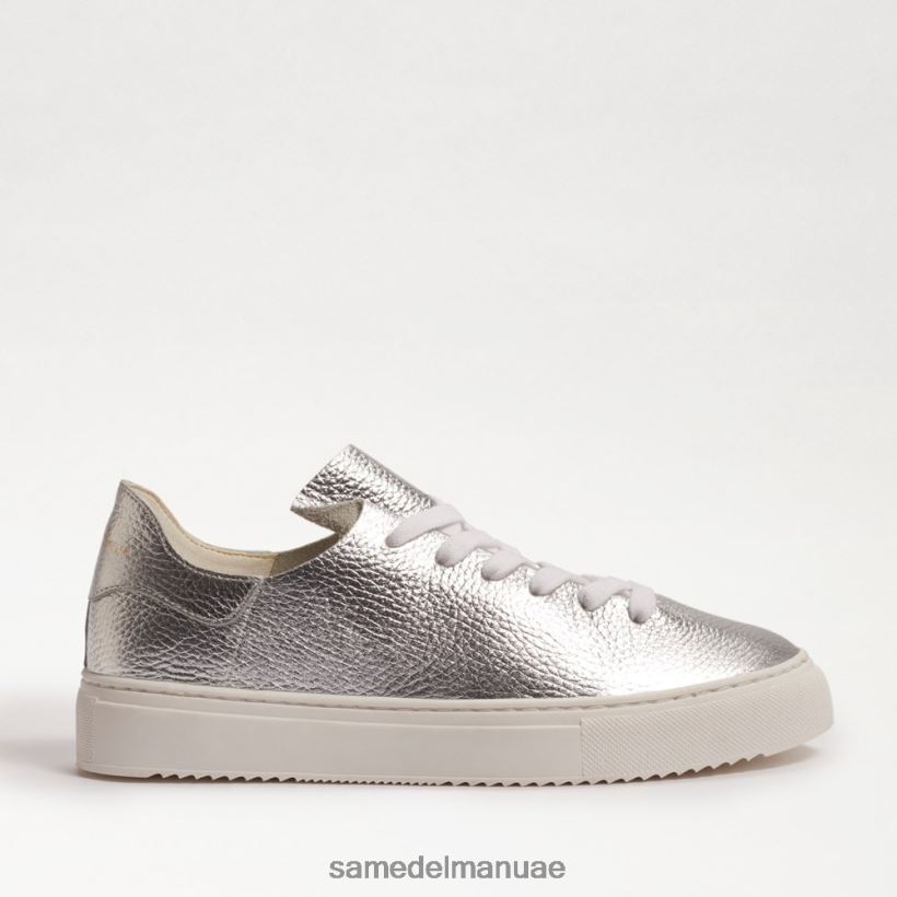 جلد فضي ناعم أحذية Sam Edelman نحيف حذاء رياضي برباط الخشخاش 246L6T308