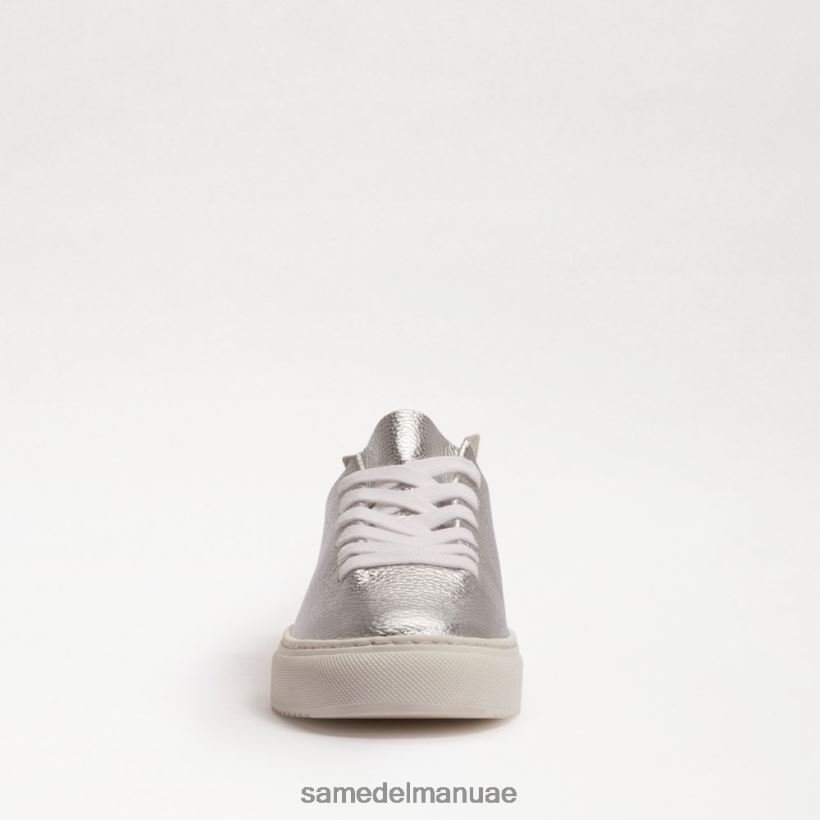 جلد فضي ناعم أحذية Sam Edelman نحيف حذاء رياضي برباط الخشخاش 246L6T308