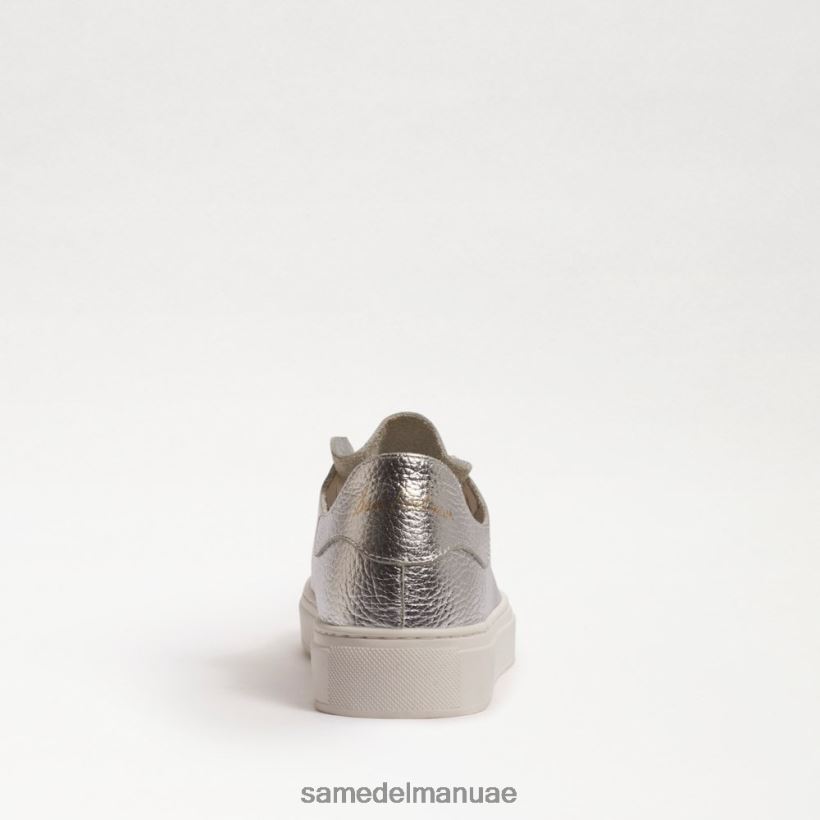 جلد فضي ناعم أحذية Sam Edelman نحيف حذاء رياضي برباط الخشخاش 246L6T308