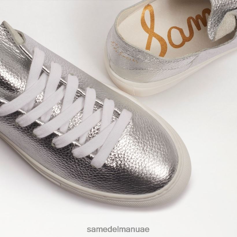 جلد فضي ناعم أحذية Sam Edelman نحيف حذاء رياضي برباط الخشخاش 246L6T308
