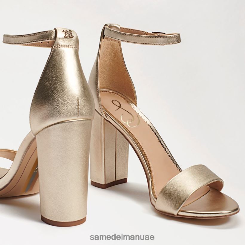جلد ذهبي فاتح أحذية Sam Edelman نحيف صندل بكعب عريض من يارو 246L6T324