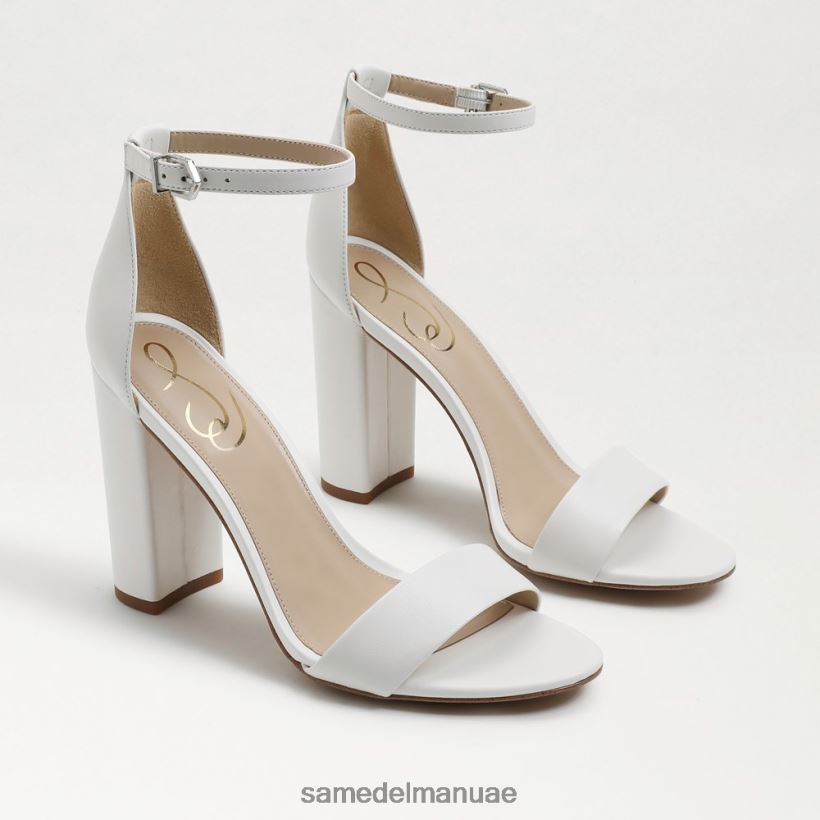 جلد أبيض مشرق أحذية Sam Edelman نحيف صندل بكعب عريض من يارو 246L6T328