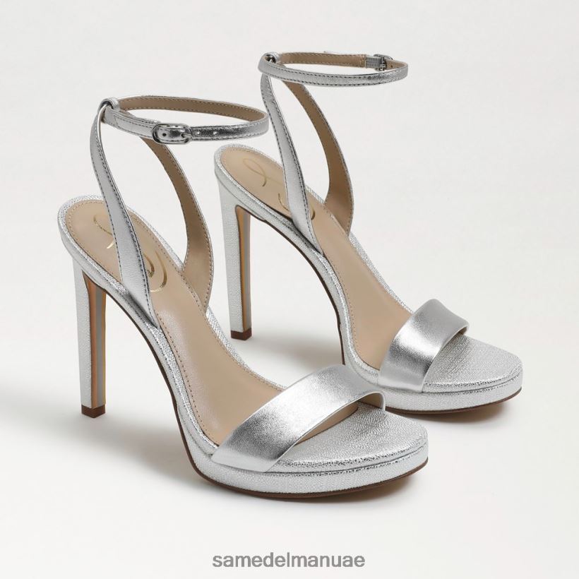 جلد فضي ناعم أحذية Sam Edelman نحيف اليشم كعب حزام الكاحل 246L6T385