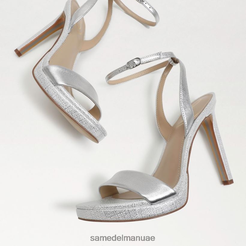 جلد فضي ناعم أحذية Sam Edelman نحيف اليشم كعب حزام الكاحل 246L6T385