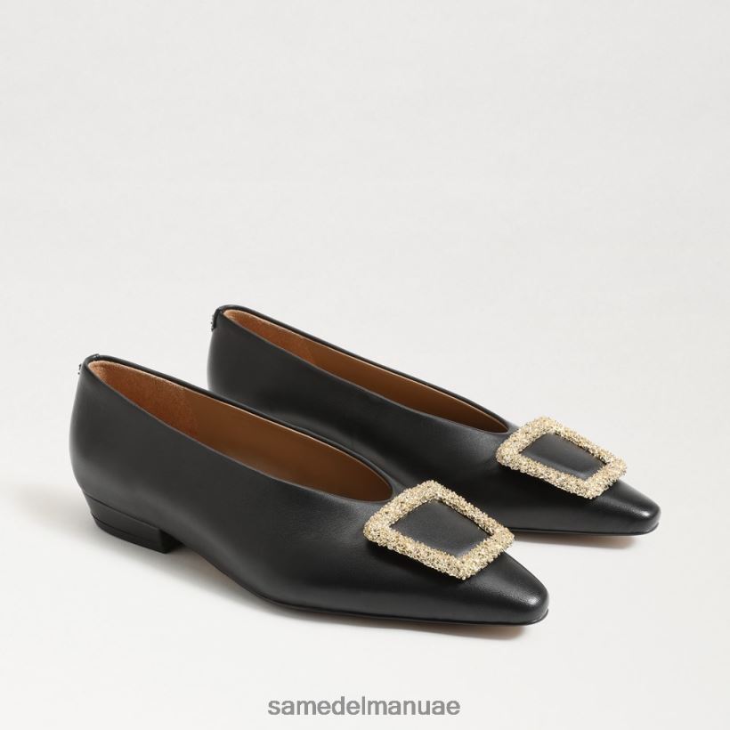 جلد أسود أحذية Sam Edelman نحيف جانينا مسطحة عند أصابع القدم 246L6T394