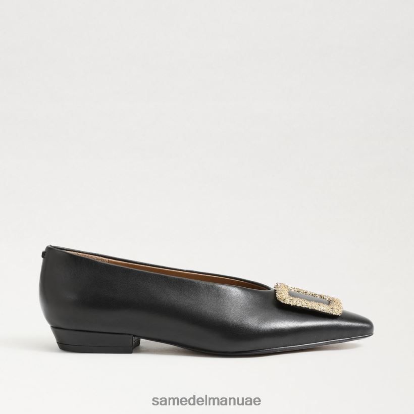 جلد أسود أحذية Sam Edelman نحيف جانينا مسطحة عند أصابع القدم 246L6T394
