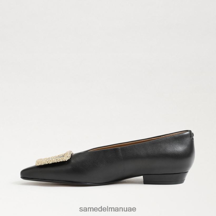 جلد أسود أحذية Sam Edelman نحيف جانينا مسطحة عند أصابع القدم 246L6T394