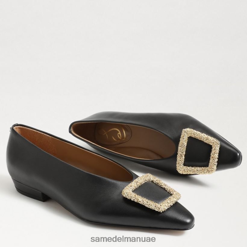 جلد أسود أحذية Sam Edelman نحيف جانينا مسطحة عند أصابع القدم 246L6T394