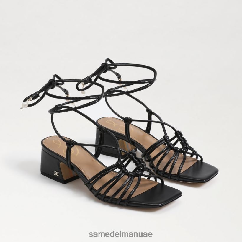 جلد أسود أحذية Sam Edelman نحيف صندل ويستلي بكعب عريض ورباط 246L6T398