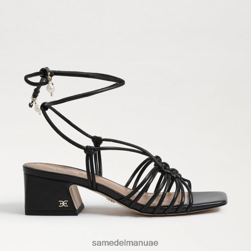 جلد أسود أحذية Sam Edelman نحيف صندل ويستلي بكعب عريض ورباط 246L6T398