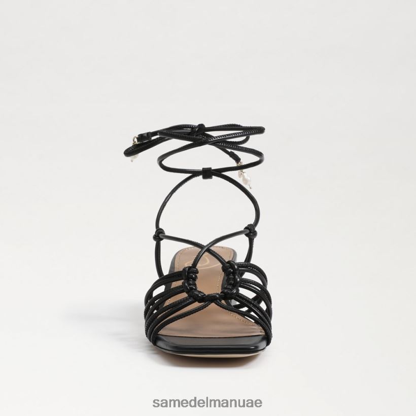 جلد أسود أحذية Sam Edelman نحيف صندل ويستلي بكعب عريض ورباط 246L6T398