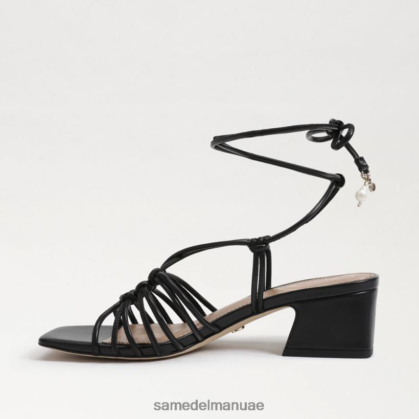 جلد أسود أحذية Sam Edelman نحيف صندل ويستلي بكعب عريض ورباط 246L6T398