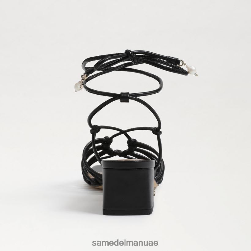 جلد أسود أحذية Sam Edelman نحيف صندل ويستلي بكعب عريض ورباط 246L6T398