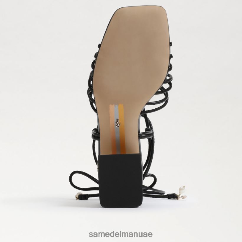 جلد أسود أحذية Sam Edelman نحيف صندل ويستلي بكعب عريض ورباط 246L6T398
