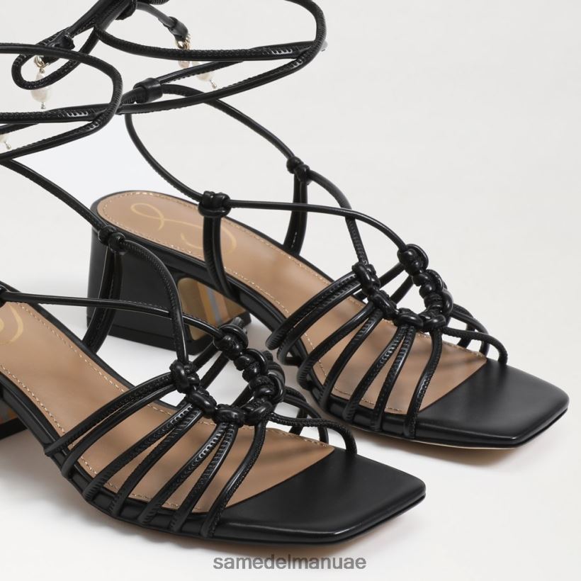 جلد أسود أحذية Sam Edelman نحيف صندل ويستلي بكعب عريض ورباط 246L6T398