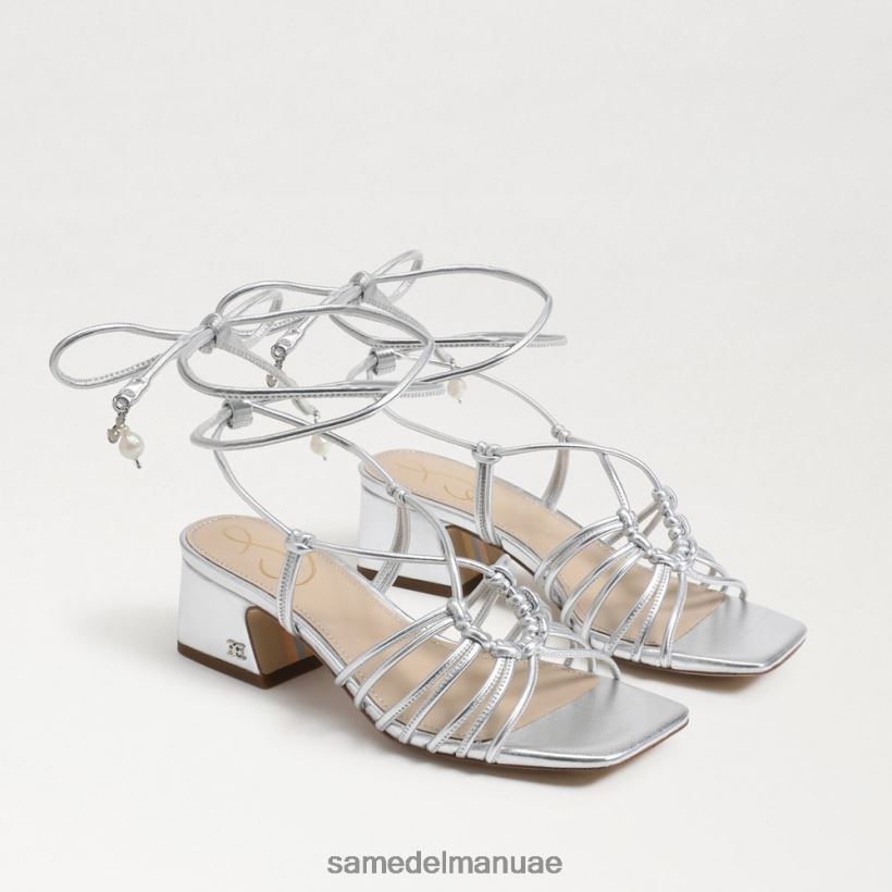 الفضة الناعمة أحذية Sam Edelman نحيف صندل ويستلي بكعب عريض ورباط 246L6T400