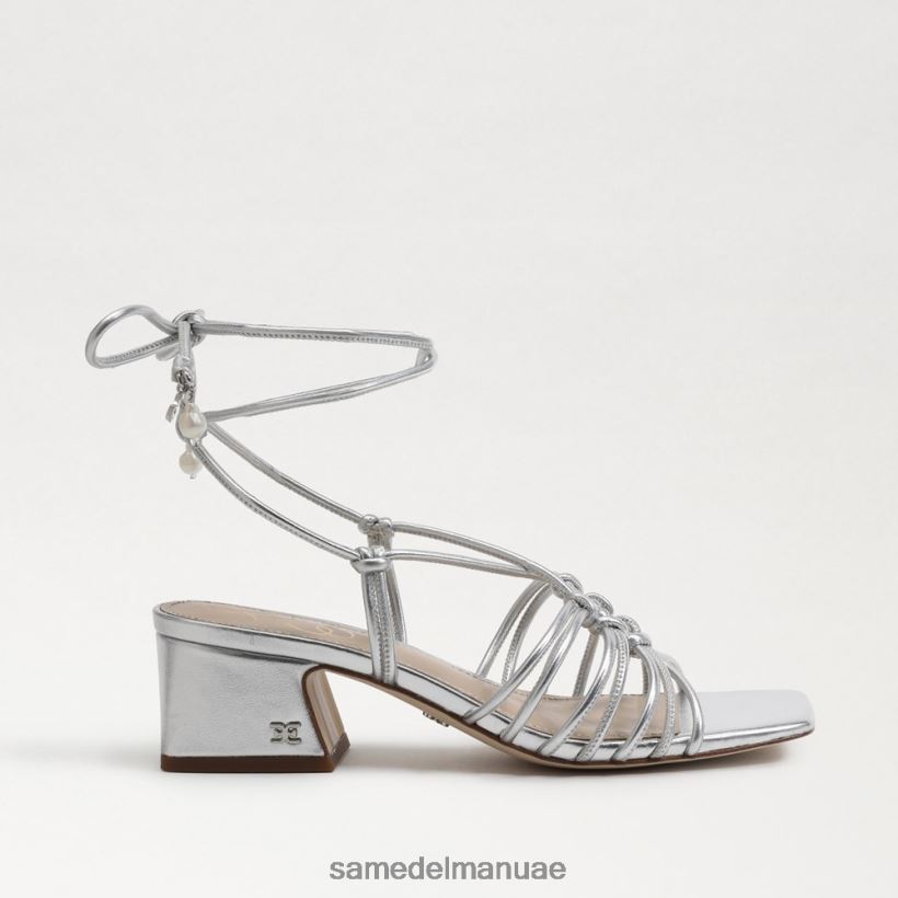 الفضة الناعمة أحذية Sam Edelman نحيف صندل ويستلي بكعب عريض ورباط 246L6T400