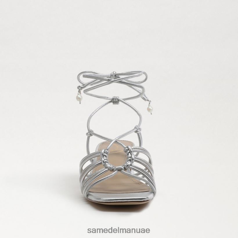 الفضة الناعمة أحذية Sam Edelman نحيف صندل ويستلي بكعب عريض ورباط 246L6T400