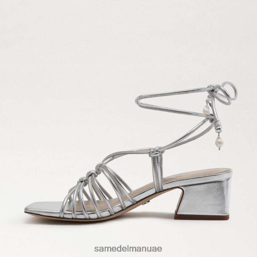 الفضة الناعمة أحذية Sam Edelman نحيف صندل ويستلي بكعب عريض ورباط 246L6T400
