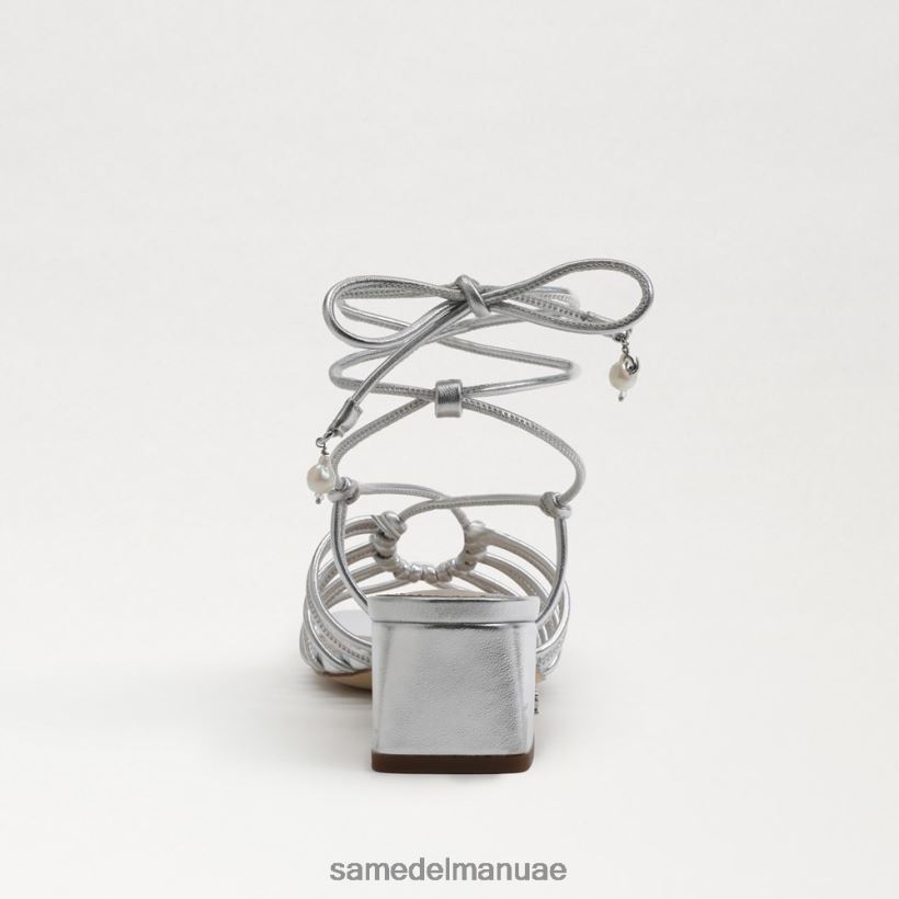 الفضة الناعمة أحذية Sam Edelman نحيف صندل ويستلي بكعب عريض ورباط 246L6T400