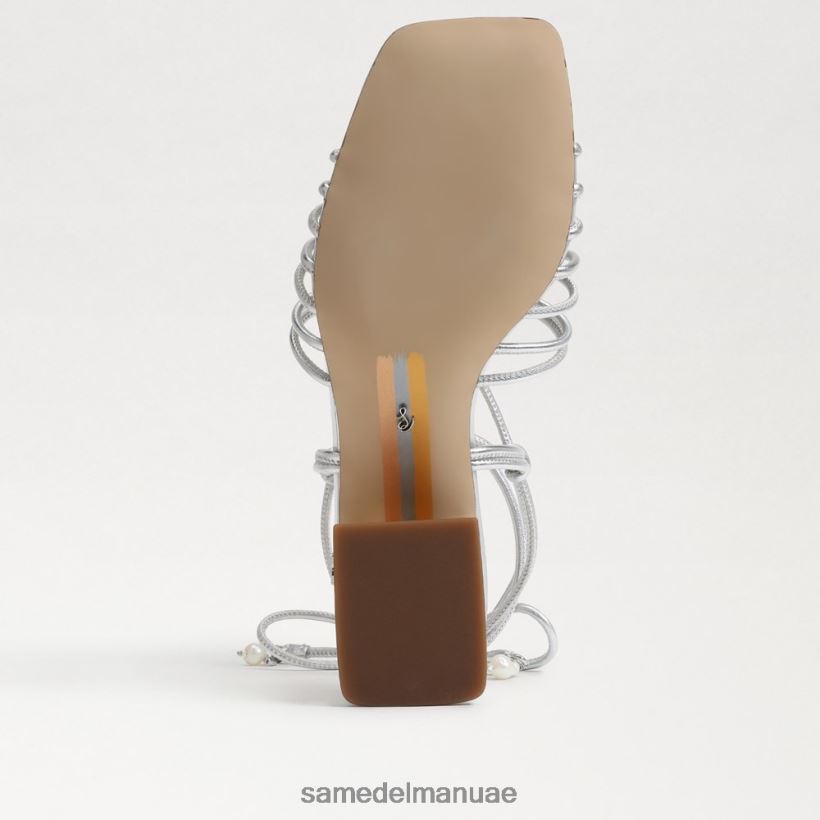 الفضة الناعمة أحذية Sam Edelman نحيف صندل ويستلي بكعب عريض ورباط 246L6T400
