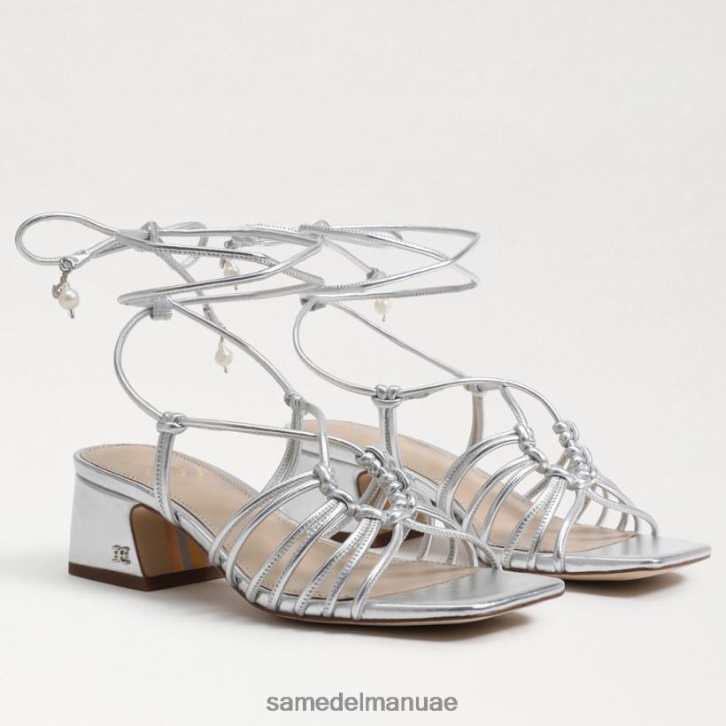 الفضة الناعمة أحذية Sam Edelman نحيف صندل ويستلي بكعب عريض ورباط 246L6T400
