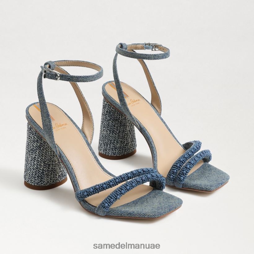 غسلها باللون الأزرق الجديد أحذية Sam Edelman نحيف صندل بكعب عريض من الخرز من كيا 246L6T486